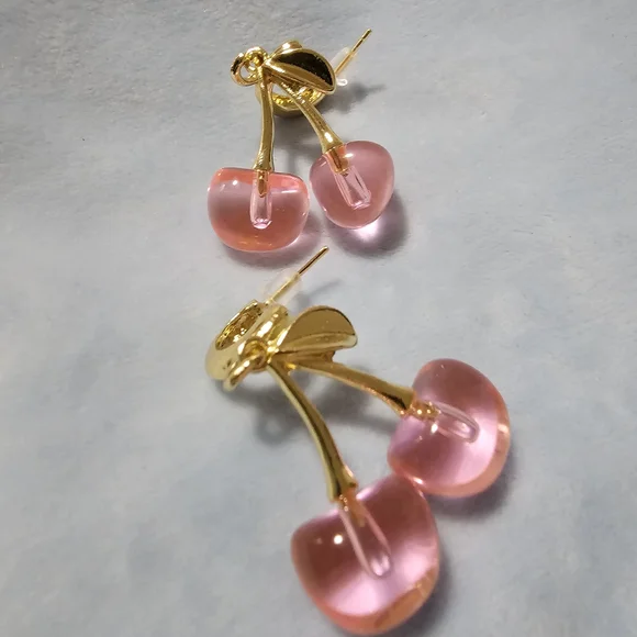 Pink and Gold Cherry Earrings - Picture 6 of 6